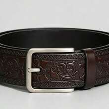Cinturón de estilo vintage para hombre con artesanía en relieve y hebilla de aleación, práctico y con relieve - Marrón - Ver 4