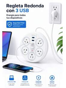 MOREKA Multicontacto 8 en 1 con USB, Regleta Eléctrica de 2500W, Cable de 2 m, Extensión Eléctrica con Múltiples Tomas de Corriente y Puertos USB, Ideal para TV, Laptop, Computadora, Teléfono, Hogar y Oficina - Blanco - Ver 2