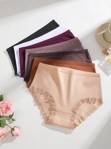 7pcs Celana Dalam Wanita Ukuran Plus dengan Hiasan Renda Berwarna-warni, Nyaman untuk Sehari-hari, Sepanjang Musim, Pinggang Tinggi, Seksi, Bentuk Segitiga, Pakaian Dalam - MultiWarna - View 2