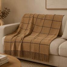 Kit 2 Mantas 240x180 cm Para Sofá Confortável Higiênica Manta Grande para Cama Poltrona Decorativa - KIT 2 CARAMELO COM PRETO - Visão 3