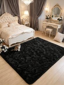 1pc Rectangular Black Decorative Rug, Bedroom Decor, Small Rug, Carpet, Home Decor, Living Room Rug, Living Room Small Rug, Bedroom Rug, Living Room Home Decor, Outdoor Rug, Washable Rug, Christmas Gift - Black - View 2