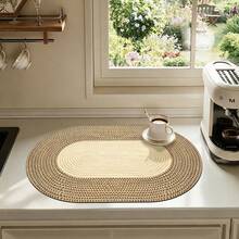 Kitchen Draining Mat, Home Dining Table Mat, Absorbent Mat, Countertop Dish Mat, Bowl & Plate Drying Mat, Coffee Mat, 3.6mm Thickness - Khaki Woven - View 3