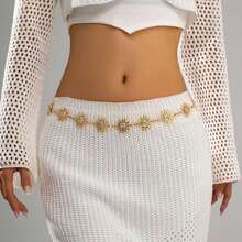 Plus Size Bohemian Vintage Women's Fashion Floral Waist Chain - Gold - View 2