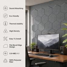 Self-Adhesive Hexagon Acoustic Panels - 12 Pack Soundproof Felt, 0.9" Thick, Noise Absorbing For Wall & Studio, Easy Installation, Home Recording - Gray - View 2
