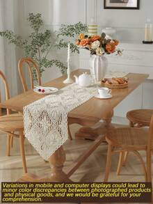 ABEST6522 Home&Living store 1 pieza Camino de mesa con abertura con bordado - Beis - Ver 4