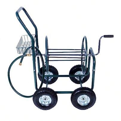 Hose Reel Cart With Wheels Garden Water Hose Reel With Basket, Holds 230 Feet Of 5/8 Inch Hose, Heavy Duty Anti-Rust Paint For Gardening Task