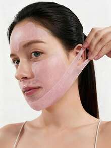 1 Set Cat Ear Silicone Mesh Face Patches, High Elasticity Zoned Line Design, Anti-Slip Pink Facial Support Stickers, Wash-Free Reusable, Suitable For Day And Night Daily Casual Use, Face Mask - Multicolor - View 3