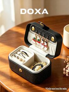 DOXA 黑色荔枝紋旅行珠寶收納盒，小巧按扣式珠寶收納盒 - 黑色 - 查看 5
