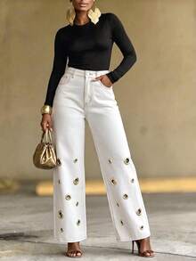 Four Seasons Fashion Street Style Personalized Women's Jeans, Straight Leg Cut, Perfect For Creating Casual Fashion Look, White Autumn Style - White - View 3