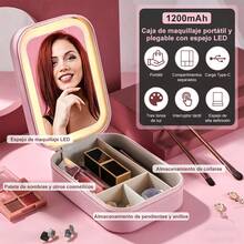 Mini Travel Makeup Case With LED Mirror, 3 Adjustable Light Colors, Dustproof Jewelry Box, Mini Makeup Organizer, Ideal For Short Trips. - White - View 3