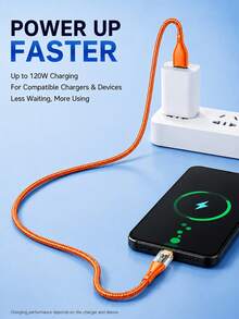 Kabel Pengisian Cepat USB A ke USB C 120W, Kabel Pengisi Daya Tipe C dengan Transfer Data 480Mbps, Kabel Data USB-C Jalinan Nilon untuk Ponsel, Tablet, dan Power Bank - Jeruk - View 2