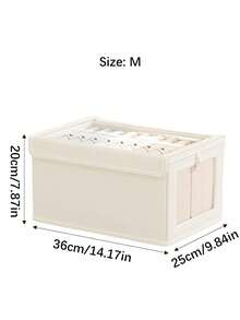 1pc Oxford Cloth Transparent Window Clothes Storage Box With Lid, Portable Fabric Storage Box, Moisture-Proof Underwear Storage Box, Foldable Wardrobe Storage Bin, Suitable For Clothes, Pants, Socks, Underwear - Beige - View 14