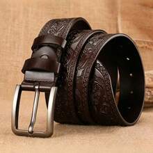 Cinturón de estilo vintage para hombre con artesanía en relieve y hebilla de aleación, práctico y con relieve - Marrón - Ver 6