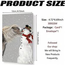 1 Greeting Card + 1 Envelope Adorable Winter Holiday Greeting Card Horse Kissing Snowman With Text Season Greetings For Friends Winter Festive Artistic Style Card - Red Envelope - View 4