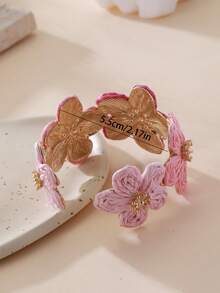 1 pieza Brazalete ancho de flor tejida de doble color rojo y rosa estilo Ins, brazalete ajustable de tono tierra estético vintage para chica suave, adecuado para vacaciones en la playa, picnic de primavera/verano, camping, atuendo Maillard de otoño/invierno, desplazamiento diario al trabajo, fotografía de viaje pastoral en ciudad antigua, a juego con vestido de lino marrón claro - Multicolor - Ver 6