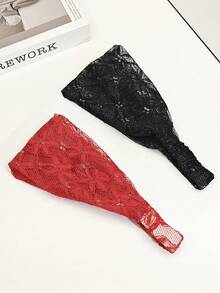 1pc Women's Wide Lace Headband, French Vintage Floral Print Hair Accessory, Suitable For Daily/Date/Vacation - Multicolor - View 5