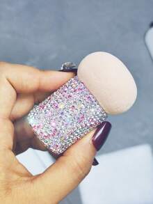 1pc Highly Attractive Shiny Artificial Rhinestone Foundation Blending Concealer Powder Puff With Handle, Portable Travel Makeup Sponge For Liquid And Powder, Dry And Wet Use, Exquisite Makeup Gift - Multicolor - View 9
