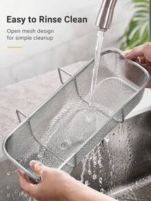 Premium Stainless Steel Side-Mounted Sink Drain Basket With Mesh Sturdy Corner-Mounted Sink Filter Drain Basket For Cooks Deep Kitchen Sink Food Scrap Filter To Wash Vegetable/Fruit Cleaner Silver Rectangle Kitchen Essential Kitchen Gadgets - L - View 4