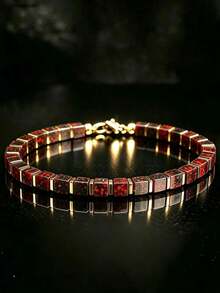 1pc African Bloodstone Square Bead Bracelet, Daily Wear Choice, Attract Abundance & Prosperity - African Bloodstone - View 2