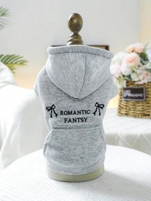 1PC Pet Clothes Autumn/Winter Small Dog Puppy Cat Cute Pet Simple Solid Color Casual Hooded Pocket Top Bow Sweatshirt - Gray - Grey - View 2
