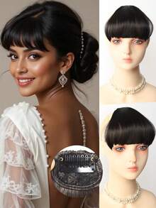 Women's Clip-In French Bangs Hair Piece, No Sideburns, Synthetic Hair, Natural Style, Heat-Resistant Fiber, Lightweight Invisible Clip-In Hair Accessory - Multicolor - View 13