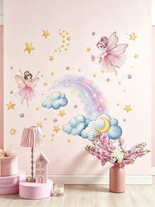 2 Styles Fairy Moon Rainbow Cloud Wall Decals, Removable Self‑Adhesive Wall Art, Home Decor, Girls Nursery Bedroom Baby Shower Decor - Multicolor - View 2