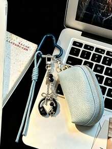 Y2K Style Mini Car Key Pouch, Cute Heart-Shaped Hook Key Wallet With Earphone Pendant And Lanyard, Durable PU Leather Zipper Key Bag; Mini Coin Purse For Car Keys, Earbuds, Lipstick. Suitable For School/Work/Office/Daily Use, Unique Birthday Gift, Teacher Gift, Party Gift, Holiday Gift; College Students Back To School Essential - One Size - View 6