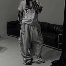 Women'S Casual Jeans With Camouflage Print, Featuring An Elastic Waist And Straight Cropped Design,Fall Pants Pants,Pants Pajama Pants Summer Pants - 灰色 - 查看 1