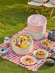 2-Compartment Divided Bento Lunch Box, Microwave , Snap-Lock Leak-Proof Lid, With Utensil Set, Portable Meal Prep Container For Students, Dorm, Office, Outdoor Camping, Picnic, Travel, Fresh-Keeping Lunch Box, Back To School Gift - Multicolor - View 1