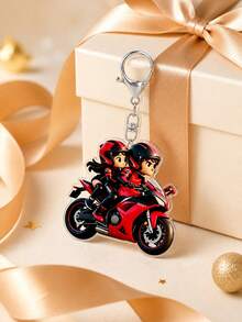 [2D Flat]2D Flat Mini Motorcycle Rider With Passenger Keychain Pendant - Cute Couple Motorcycle Keychain, Suitable For Car Keys, Backpacks, Phone Accessories - Acrylic Motorcycle Gift (Souvenir For Enthusiasts) Couple Style, Travel Accessory, Beach Party Decoration, Daily Fashion Accessory, Perfect Gift For Halloween, Mother's Day, Christmas, Back To School Season, Wedding, Graduation Season - A - View 8
