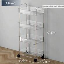 1pc 2-Tier/3-Tier/4-Tier Rotating Acrylic Cosmetic Storage Cart With Wheels - Multi-Functional Bathroom/Living Room Cosmetic Storage, Transparent Design For Easy Visibility, Portable Makeup Cart | Modern Storage Rack | Multi-Layer Mobile Storage Cart, Vanity Storage - Multicolor - View 9