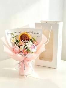 Eternal Handmade Crochet Bouquet With Transparent Gift Bag, Knitted Artificial Lily Rose Tulip Daisy Flower Bunch, Long-Lasting Fresh Flower Gift For Girlfriend Mom Best Friend, Wedding Party Decoration - Multicolor - View 15