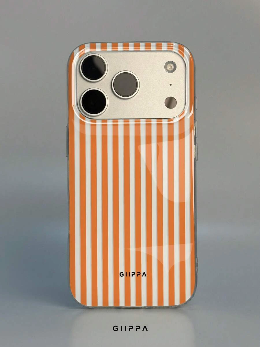 GIIPPA 1件 橘色條紋圖案設計手機殼,適用於 Phone 17 Pro Max,相容於 Phone 16 Pro Max、15 Pro Max、14 Pro Max,韓系高端時尚趣味手機殼,相容於 11/12/13/14/15/16 Pro Max Plus,優雅設計男女皆宜,適合送給女友的聖誕節、情人節、復活節、婚禮季和生日完美禮物! - 橘色 - 查看 1