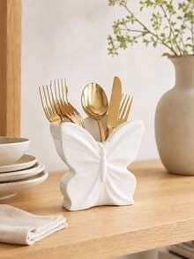 1pc Butterfly Resin Utensil And Napkin Holder, Multifunctional Tabletop Organizer For Cutlery, Wooden Spoons And Linen Napkins, Cute Kitchen Counter Decor - Multicolor - View 2