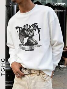 Men's Crew Neck Long Sleeve Lightweight T-Shirt T-Shirt, Decorated With Angel Graphic And Black Text - White - View 8