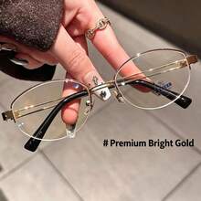 Ultra-Light Half-Frame Anti-Fatigue Glasses, Unisex, Plano PC Lenses, Fashionable Frame, Rectangular Design, Stainless Steel Material, Suitable For Multiple Occasions - Multicolor - View 8