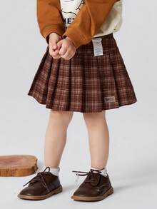 mini bala 女嬰細法蘭絨百褶迷你裙，學院風，2026秋冬新品 - 咖色調 - 查看 2