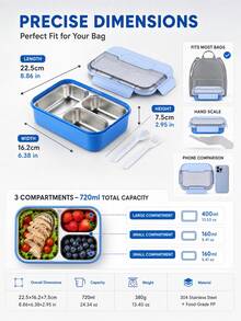 304 Antibacterial Stainless Steel Insulated Lunch Box, 720ml, Suitable For Students Back To School, Office Workers, Full-Time Drivers, Microwave , Dishwasher , Durable And Shock-Resistant. - Multicolor - View 6