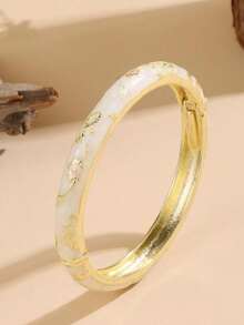 Open Cuff Bangle Set With Evil Eye Enamel And Rhinestone Decor, Bohemian Vintage Bracelet, Suitable For Daily Wear, Holiday Travel And Party Occasions, Stackable Design For Versatile Styling, Popular Fashion Accessory, Perfect For Anniversary And Holiday Gifts - Yellow Gold - View 6