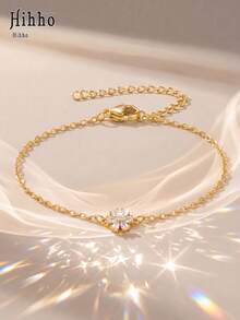 Hihho 1pc Gold Thin Chain Adjustable Bracelet With Diamond, Star, Moon, Flower, Cross, 5 Styles Optional, Stackable Women's Luxury Tennis Bracelet Accessory, Suitable For Gift-Giving Occasions, Birthday And Holiday Gift Consumption Needs - Gold - View 15