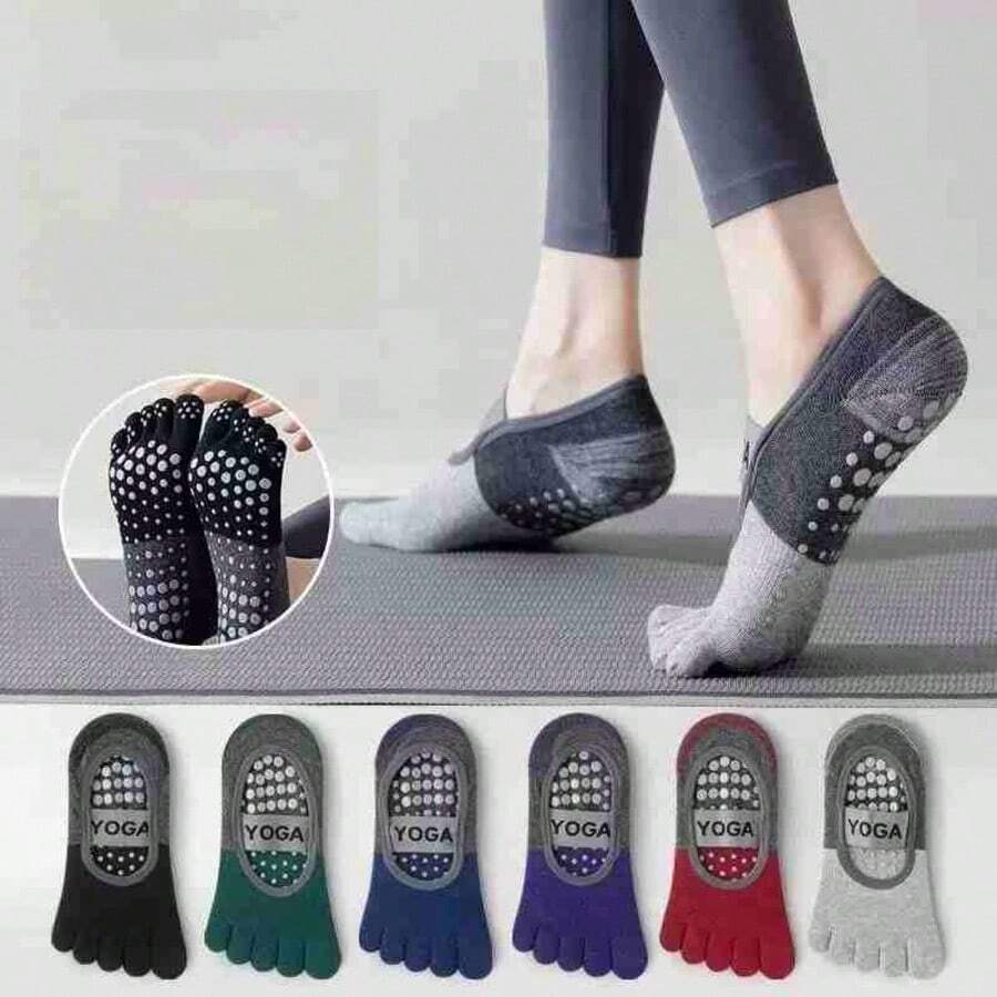 2/4/6 Pasang Kaos Kaki Anti Selip Jari Kaki Penuh Wanita, Desain Anti Selip, Cocok Untuk Pilates, Balet Dan Yoga, Desain Lima Jari Kaki - MultiWarna - View 1