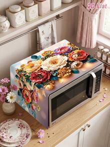 1件裝鮮豔多色花卉微波爐防塵罩 85*35cm 聚酯纖維材質 廚房烤箱裝飾保護罩 - 彩色花卉款 - 查看 4
