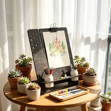 Penyangga Lukis Kayu Lipat Multifungsi dengan Tempat Pena dan Baki Cat, Papan Gambar Meja untuk Melukis dan Membuat Sketsa - MultiWarna - View 4