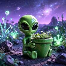Funny Alien Handheld Flower Pot Decor, Unique Sci-Fi Garden Decoration, Weather-Resistant Outdoor Decor, Suitable For Balcony And Yard Landscape - A - View 3