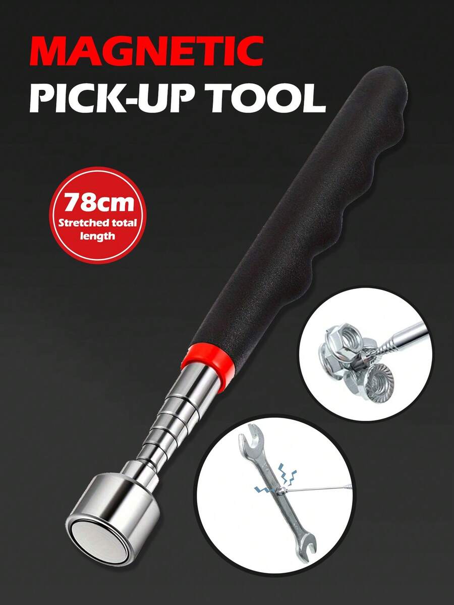 1pc Telescoping Magnetic Pickup Tool With An Extra Strong 25lb Pull Force-Telescoping Magnet Stick Gadget For Hard To Reach Places Suitable,Stainless Steel Magnet Stick Extendable Up To 30in; Non-Slip Rubber Handle,Rust Proof And Corrosion Resistant - Multicolor - View 1
