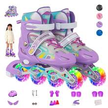 Adjustable Inline Skates For Kids With 8 LED Light-Up Wheels, Complete Set With Helmet And Pads, Breathable Beginner Skates, Ideal Gift, 2 Sizes Available, Available In Multiple Colors - Purple - View 2