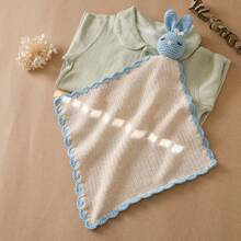 Handmade Crochet Cartoon Rabbit Baby Rattle Comfort Blanket, Skin-Friendly Breathable Baby Companion Plush Doll, Newborn Comfort Handkerchief, Infant Bib, Fabric Doll - Multicolor - View 5