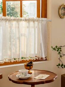 1pc Multicolor Tassel Translucent Non-See-Through Short Curtain - Beige - View 5
