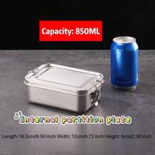 1 Stainless Steel Lunch Box, Portable Lunch Box, Metal Lunch Box, Food Storage Container, Metal Lunch Container, Leak Proof Lockable Clip, Work Lunch Box, School Supplies (500ML Without Compartment, Other With Compartment) - Multicolor - View 9
