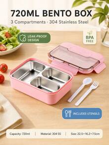 304 Antibacterial Stainless Steel Insulated Lunch Box, 720ml, Suitable For Students Back To School, Office Workers, Full-Time Drivers, Microwave , Dishwasher , Durable And Shock-Resistant. - Multicolor - View 3